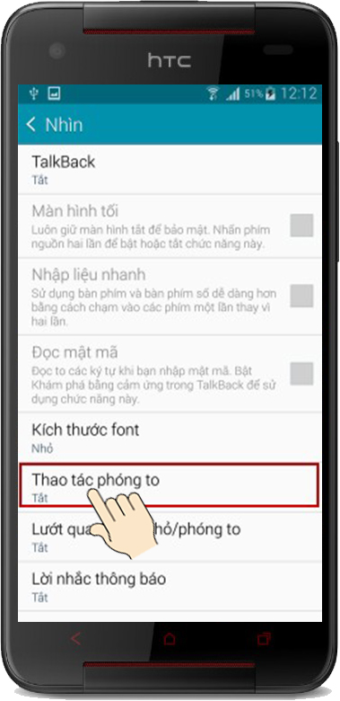 Chọn chế độ thao tác phóng to